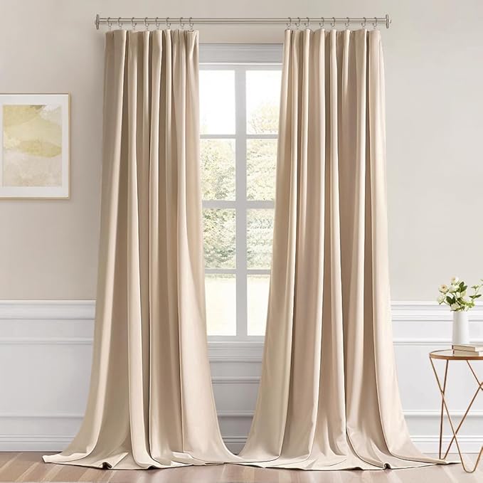 MIULEE Back Tab Beige Curtains 96 Inch Long 2 Panels Set