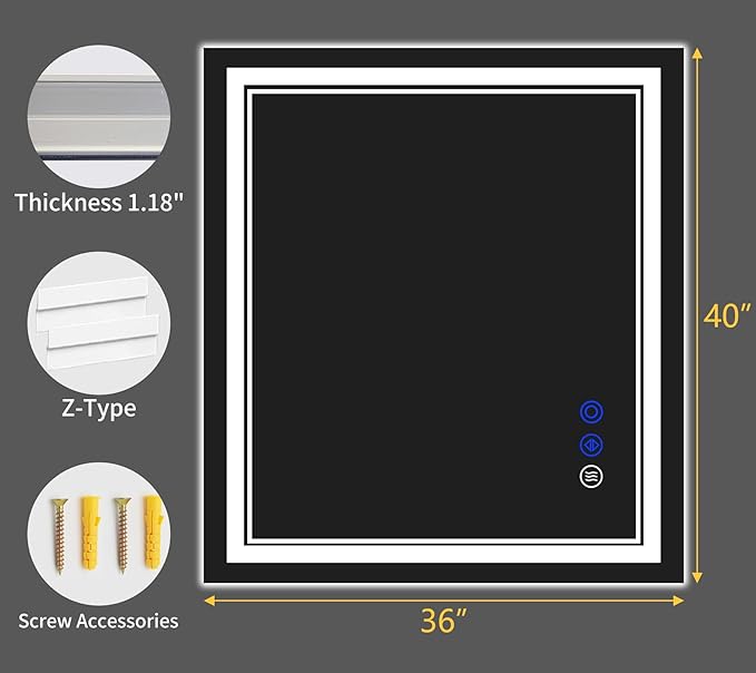40"x36" LED Bathroom Mirror