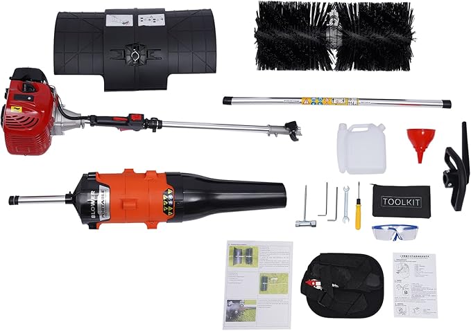 TFCFL Gas Handheld Sweeper,Outdoor Hand Held Broom, 52cc 2 Stroke Broom Walk Behind Sweeper Cleaning Driveway Tools,with Air Cooled Motor, High Performance Cleaning Sweeping Machine 2.3HP 1.7kw