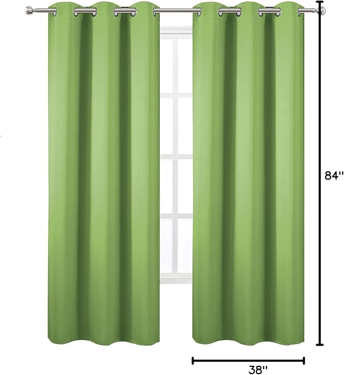 LEMOMO Light Green Thermal Blackout Curtains/38 x 84 Inch/Set of 2 Panels Room