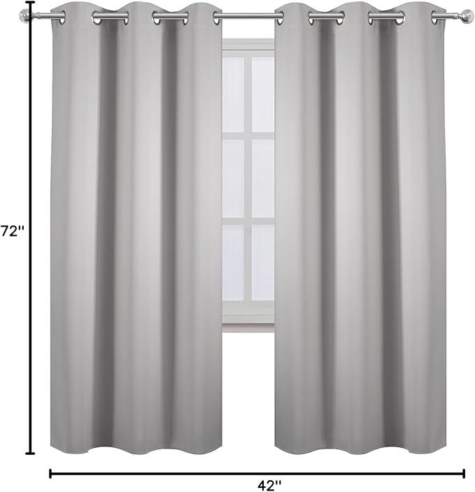 LEMOMO Light Grey Thermal Blackout Curtains/42 x 72 Inch/Set of 2 Panels Room