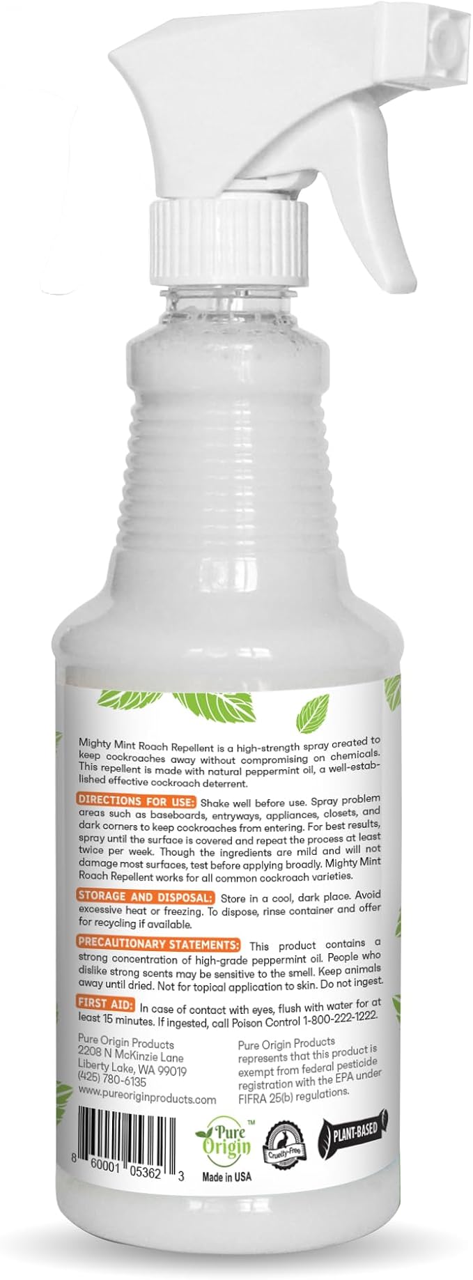Mighty Mint Peppermint Oil Roach Repellent Spray – Natural Cockroach Killer for Indoor & Outdoor Use – Plant-Based Insect & Pest Control – 16 oz