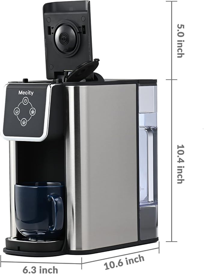 Mecity Coffee Maker 3 in 1 Single Serve Coffee Machine, Compatible with K cup Capsules, Instant Coffee Pot, Tea maker, 6,8,10 Oz Cup, Removable 50 Oz Water Reservoir, 120V 1150W