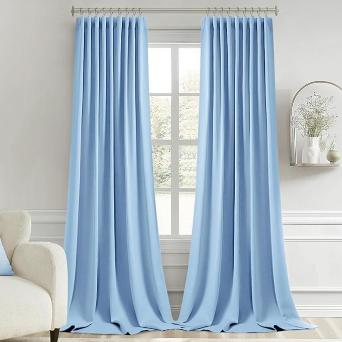 MIULEE Sky Blue Back Tab Blackout Curtains 102 Inch Long 2 Panels Set