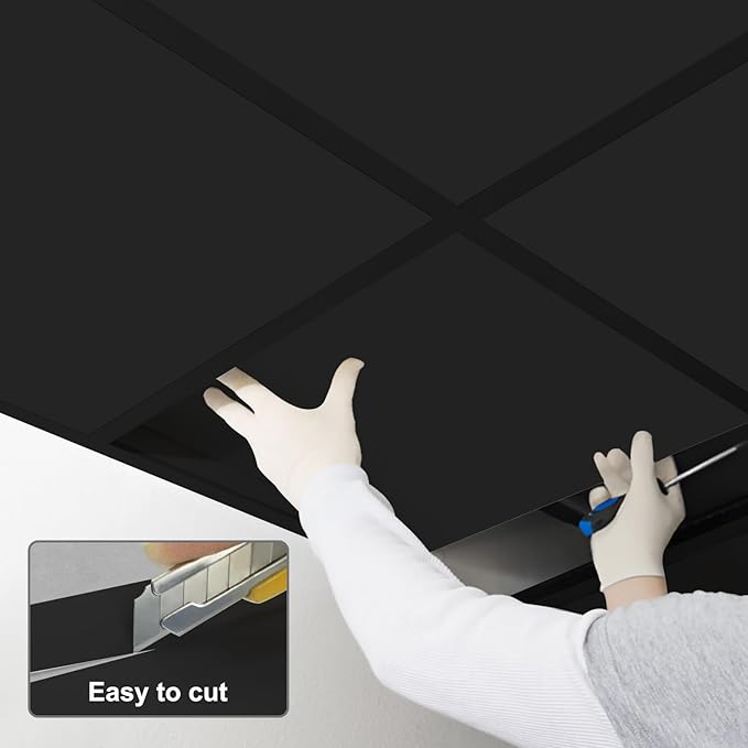 Smooth Black Drop Ceiling Tile 2ft x 4ft, PVC Ceiling Panel 24x48in – Waterproof