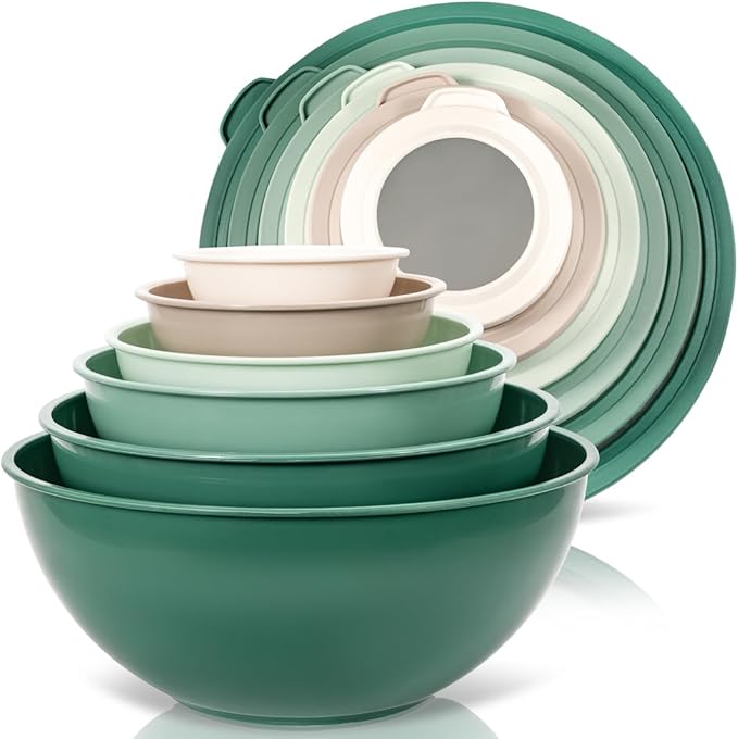 WHYSKO Mixing Bowl Set, 12 Piece Colorful Plastic Mixing Bowls with Lids Set for Food Prep Storage and Serving, Microwave and Dishwasher Safe for Kitchen Baking Cooking