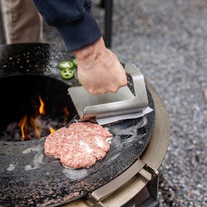 Breeo Griddle Press, 2.6 lbs - Heavy-Duty, Stainless Steel, USA Made - Smash Burgers, Patty, Steak, Sandwiches - Flat Top Grilling, Grill & Hamburger Press - Smash, Sear, Sizzle - Griddle Accessories