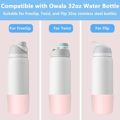 2PCS Silicone Boot for Owala Water Bottle 32oz, Anti-Slip Protective Sleeve for Owala FreeSip/Twist/Flip Stainless Steel Water Bottles (Pink)
