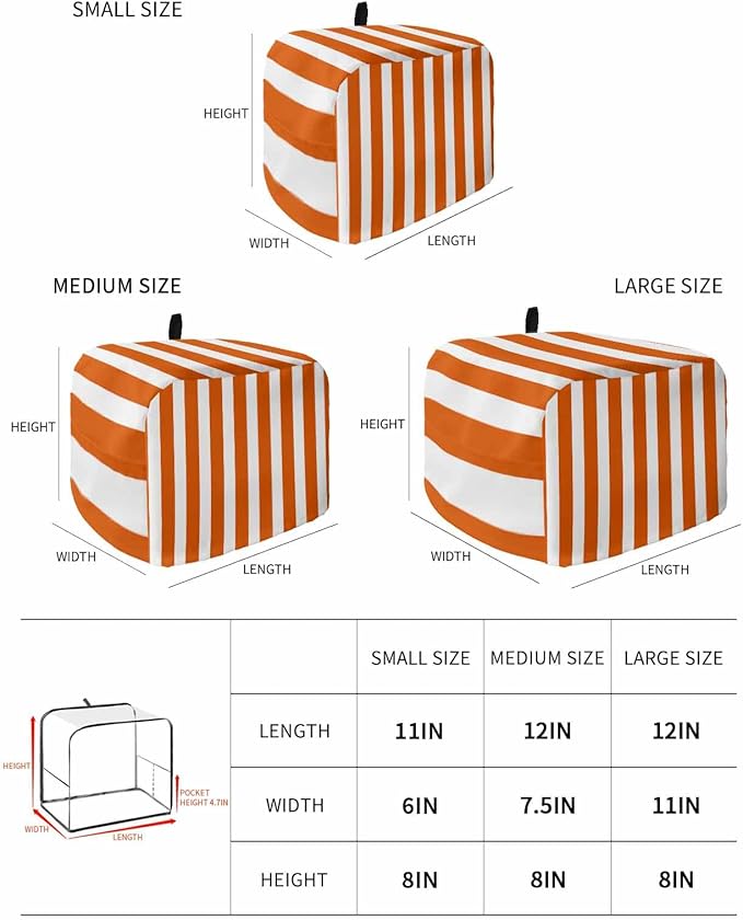 Toaster Cover 2 Slice Orange Stripes Toaster Oven Cover with Pockets Vertical Striped Dustproof Bakeware Protector Small Kitchen Appliance Dust Covers and Fingerprint Protection for Women