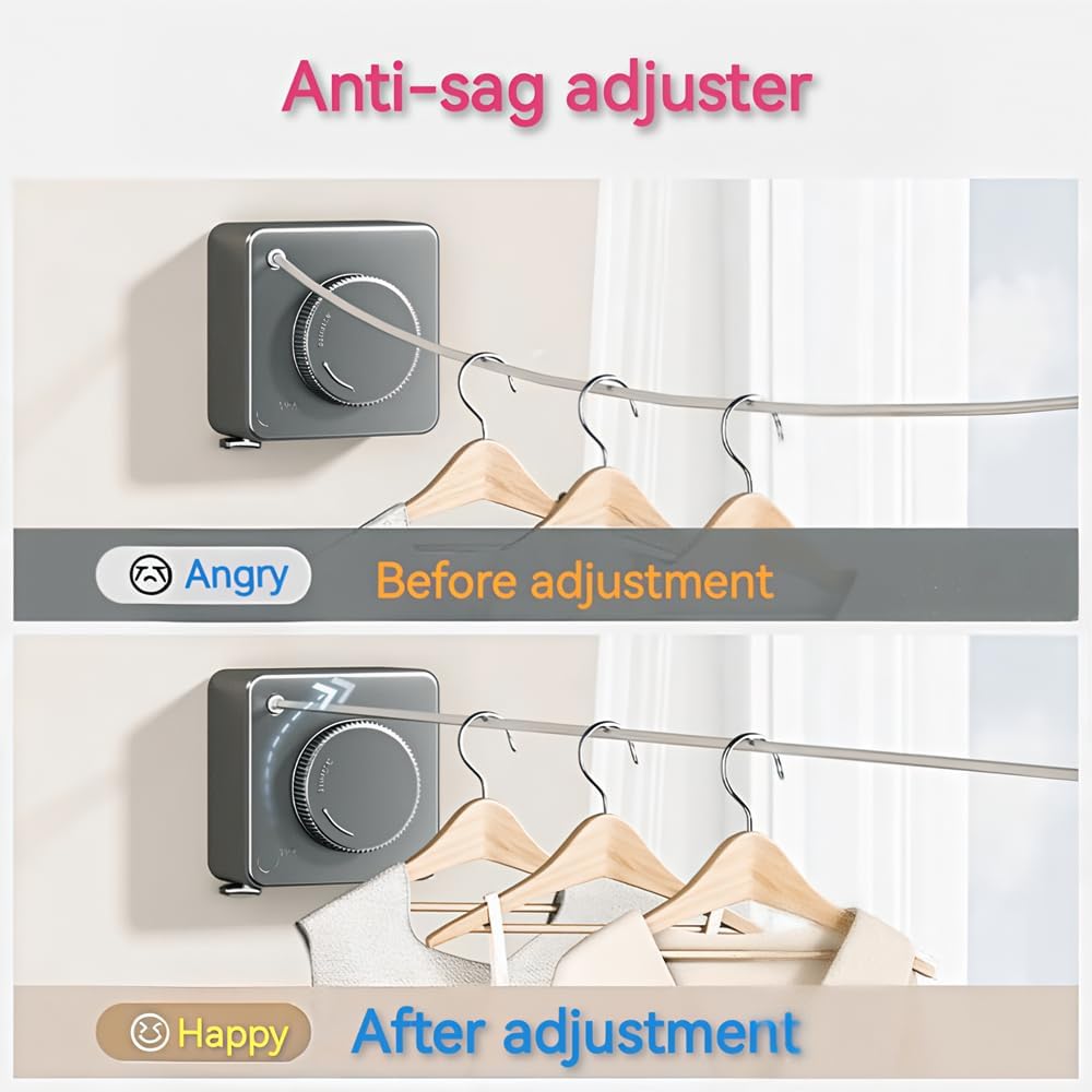 Retractable Clothesline, Wall Mounted, Stainless Steel, 17 Ft Indoor Outdoor (White)