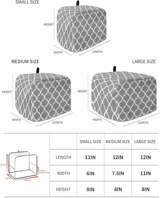 Toaster Cover 2 Slice Moroccan Lattice Toaster Oven Cover with Pockets Grey Geometric Classic Dustproof Bakeware Protector Small Kitchen Appliance Dust Covers and Fingerprint Protection for Women