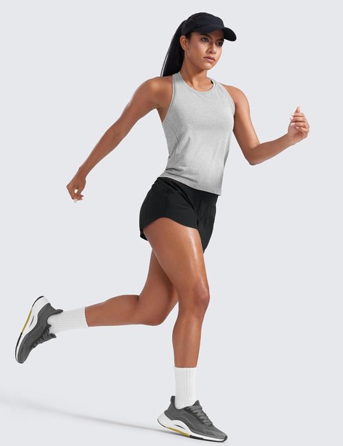 CRZ YOGA Running Shorts for Women - Quick Dry Mesh Liner & Zipper Pocket | 3-Inch Flat Waistband
