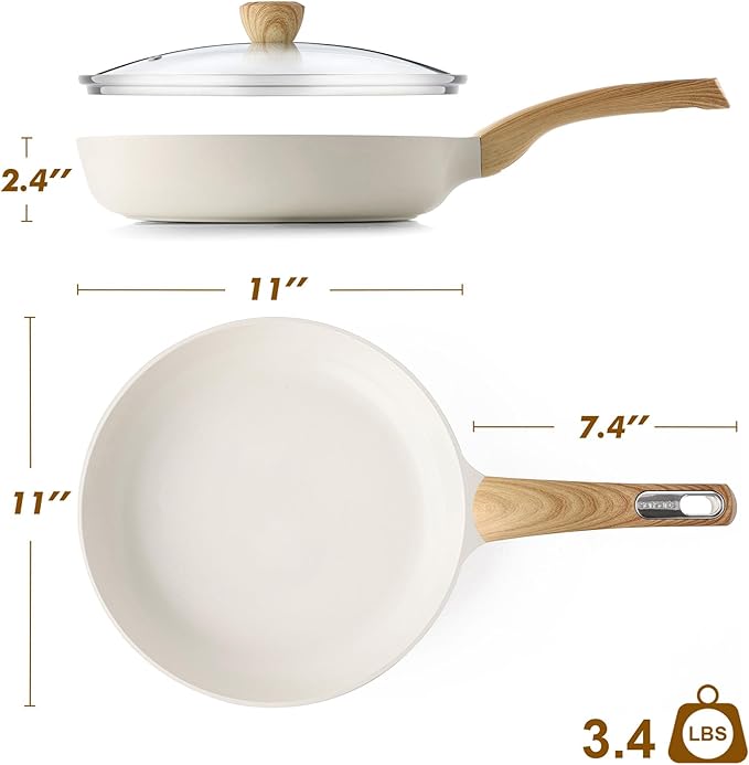 SENSARTE Ceramic Nonstick Frying Pan Skillet with Lid 11inch Non Stick Omelet Pan, Non-toxic Healthy Kitchen Cooking Chef's Pan, Free of Intentionally Added PFOA/PFAS/PTFE, Induction Compatible, White