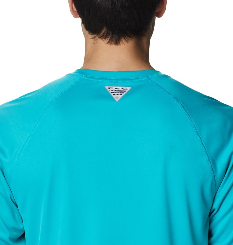 Columbia Men's Terminal Tackle Long Sleeve Shirt, Turquoise/Cool Grey Logo, 6X Big