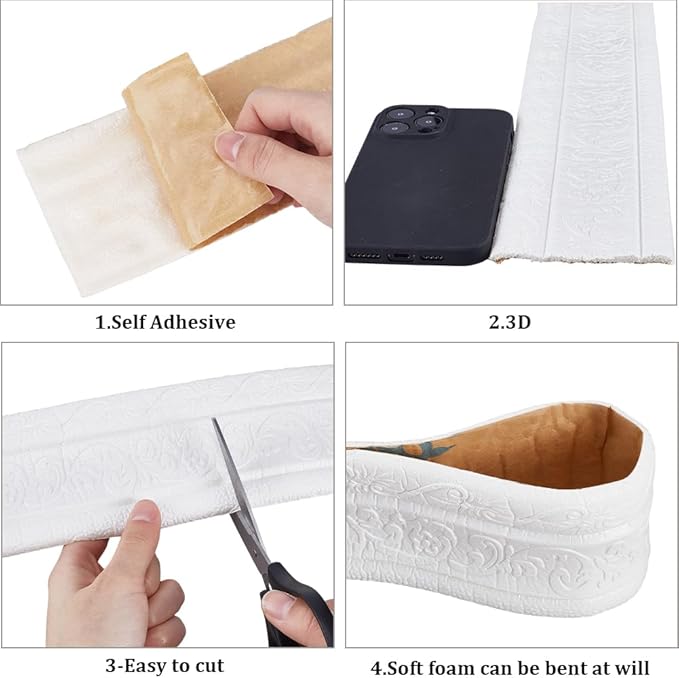 CRASPIRE 88 x 3.35 Inch White Crown Molding Peel and Stick Self Adhesive