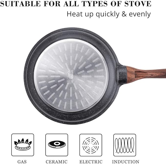 SENSARTE Nonstick Frying Pan Skillets, Swiss Granite Coating Omelette Pans, Healthy Cookware Chef's Pan, Free of Intentionally Added PFOA (8+12.5 Inch)