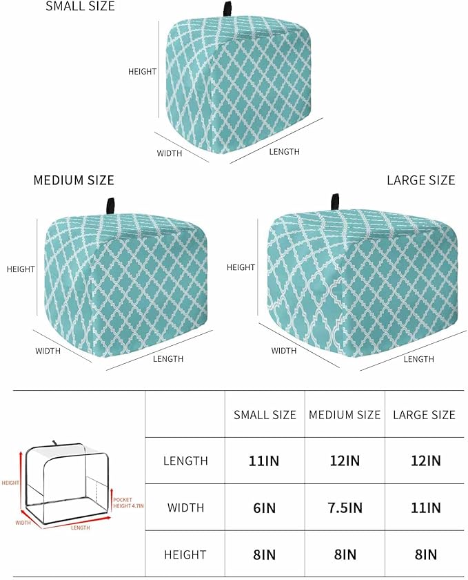 Toaster Cover 2 Slice Moroccan Pattern Toaster Oven Cover with Pockets Geometric Trellis Cyan Blue Dustproof Bakeware Protector Small Kitchen Appliance Dust Covers and Fingerprint Protection for Women