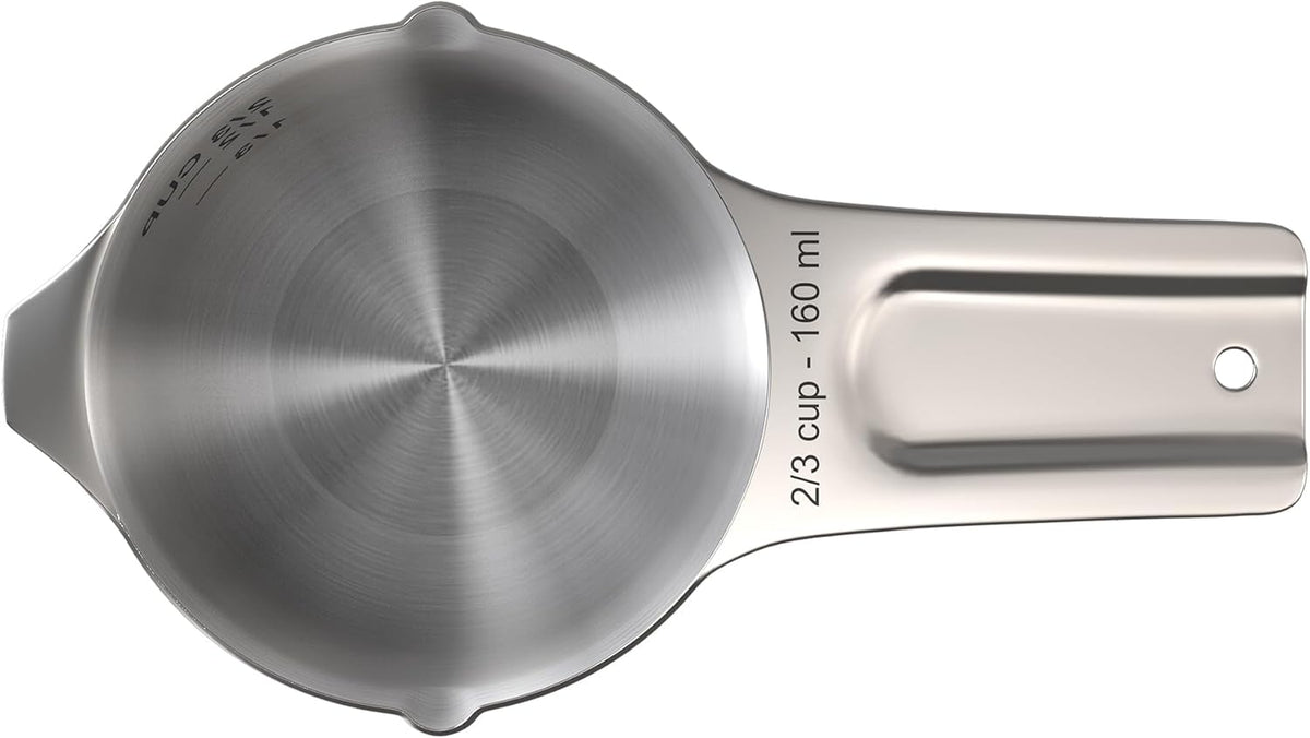 Color Up ⅔ Cup Measuring Cup (160 ml) – Premium Chrome Stainless Steel, Accurate for Wet & Dry Ingredients, Embossed Markings, Easy-Pour Spouts, Dishwasher-Safe, Kitchen Essential