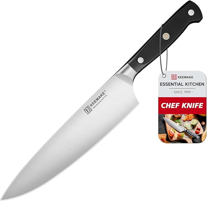 KEEMAKE Chef Knife, 8 Inch Sharp High Carbon Stainless Steel Kitchen Knife with Ergonomic Handle, Professional Cooking Knife, Kitchen Utensils for Meat Slicing and Vegetable Cutting
