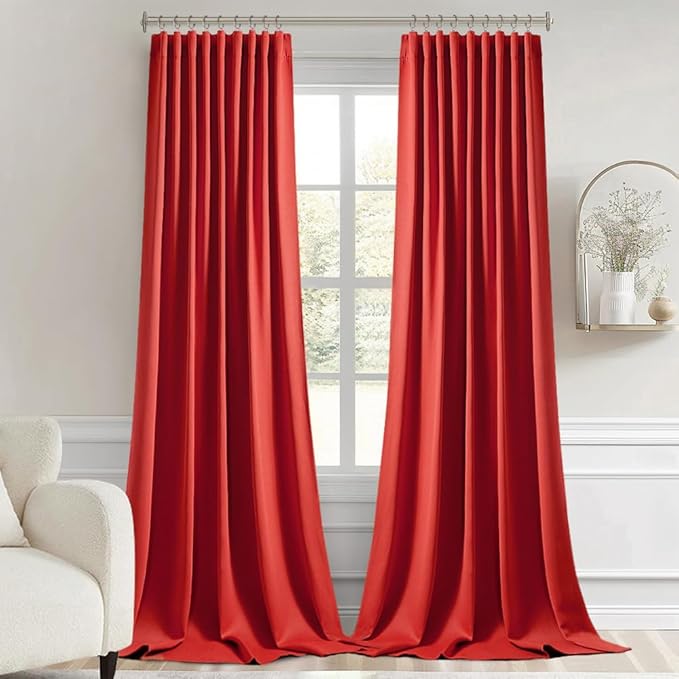 MIULEE Christmas Red Back Tab Blackout Curtain 96 Inch Long 2 Panels Set