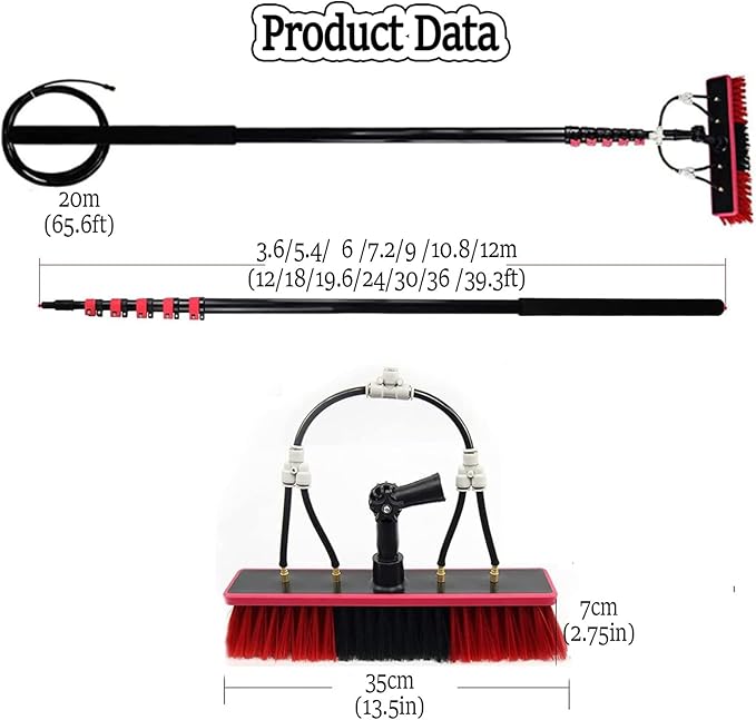 Roof Cleaning Tools,Window Cleaner Kit, Solar Panel Cleaning Brush, with Water/Hose Fed Pole, Photovoltaic Panel Cleaning,Conservatory Roof Cleaner 35cm-10.8m/36FT