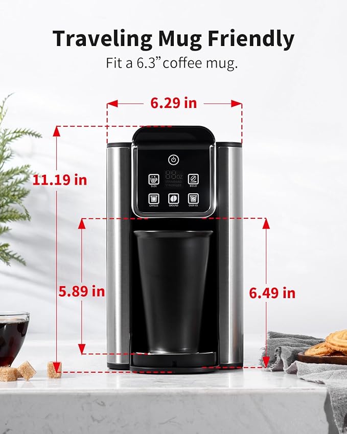 Hot & Iced Coffee Maker with Bold Setting, Single Serve Coffee Maker for K Cup and Grounds, 6-14 Oz Brew Sizes, 50 Oz Removable Water Tank, One Cup Coffee Machine with Reusable Filter, Black