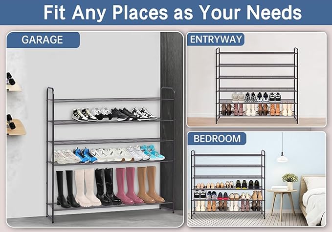 KEETDY Long 6 Tier Shoe Rack Organizer Tall Metal Shoe Organizer for Entryway Bedroom Floor Garage, Wide Shoe Shelf Storage Fits 42 Pairs Men Sneakers, Bronze