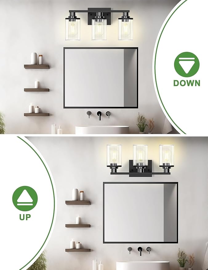 DORESshop 20 Inch Bathroom Light Fixtures, 3-Light Black Bathroom Lighting