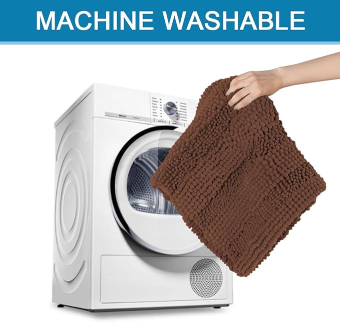 H.VERSAILTEX 2 Piece Bathroom Set Extra Thick Chenille Striped Pattern Bath Rugs for Bathroom Non Slip Soft Plush Shaggy Bath Mats for Floor(Caramel, 32 x 20 Plus 24 x 17 - Inches)