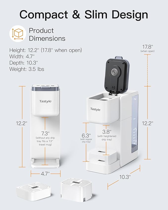 Single Serve Hot & Iced Coffee Maker with Strong Brew, 40oz Removable Reservoir, 6 Brew Sizes, Compatible with K Cup and Grounds, Compact for Home, Office, RV and Dorm, White (2.0 Version)