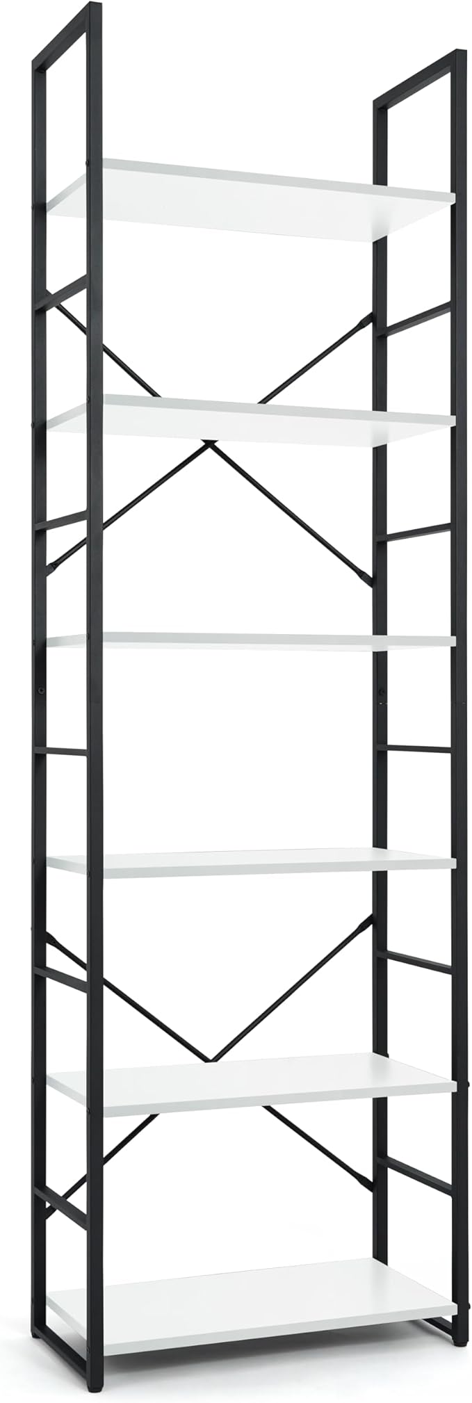 CAPHAUS 6 Tier Bookshelf, 24 Inch Width Free Standing Shelf, Bookcase Shelf Storage Organizer, Industrial Book Shelves for Home Office, Living Room, Kitchen, White Shelves & Metal Frame