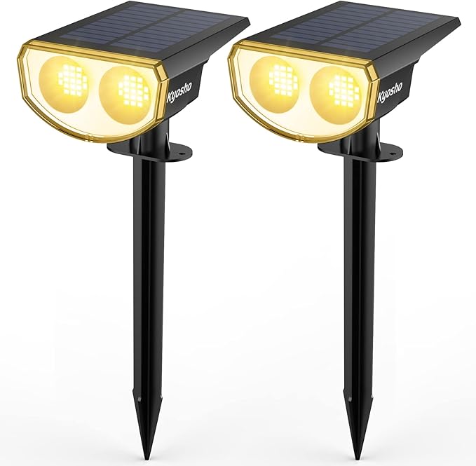 Kyosho Solar Spot Lights Outdoor Warm White, 38 LEDs Solar Landscape Lights IP67 Waterproof, 2-in-1 Outdoor Spotlights Garden Wall Lights with 3 Modes for Tree, Yard, Patio