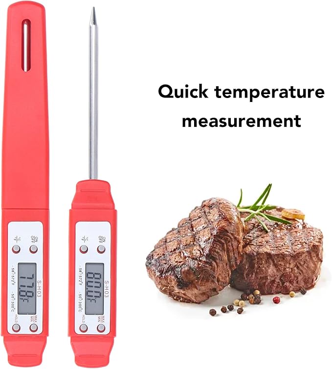 Digital Food Thermometer, Digital Food Thermometer Automatic Calibration Pen High Accuracy Electronic Pocket Thermometer Yellow for Home Use, Multifunctional Accessory (Red)