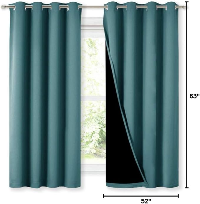 NICETOWN 100% Blackout Curtain Panels, Thermal Insulated Black Liner Curtains