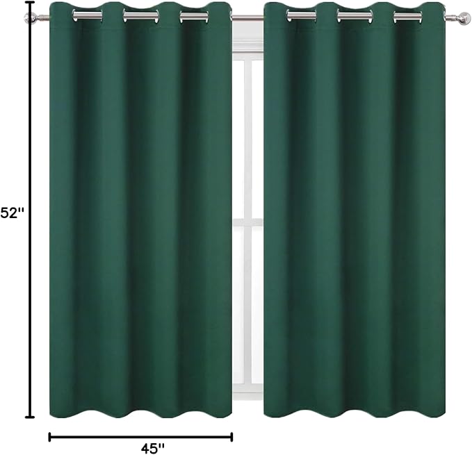 LEMOMO Blackout Curtains 52 x 45 inch/Green Curtains Set of 2 Panels/Thermal