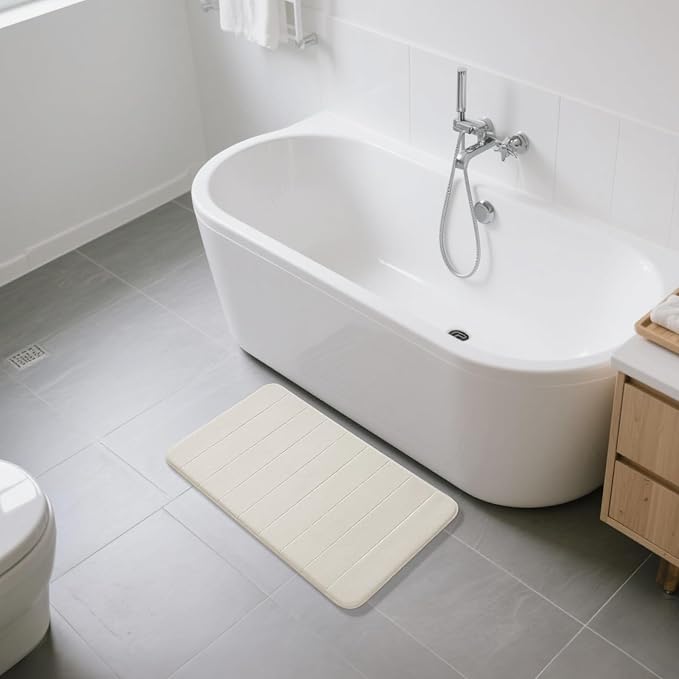 Yimobra Large Bath Mat 36"x24", Super Soft Quick Dry Memory Foam Bathroom Rug, Water Absorbent, Non Slip Backing Machine Washable for Tub Shower, Thick Comfort Support, Cream