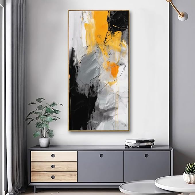 Wall Art Large Modern Abstract Artwork Black Yellow Canvas Painting for Living Room Bedroom Office Home Decor 20"x40" with Framed…