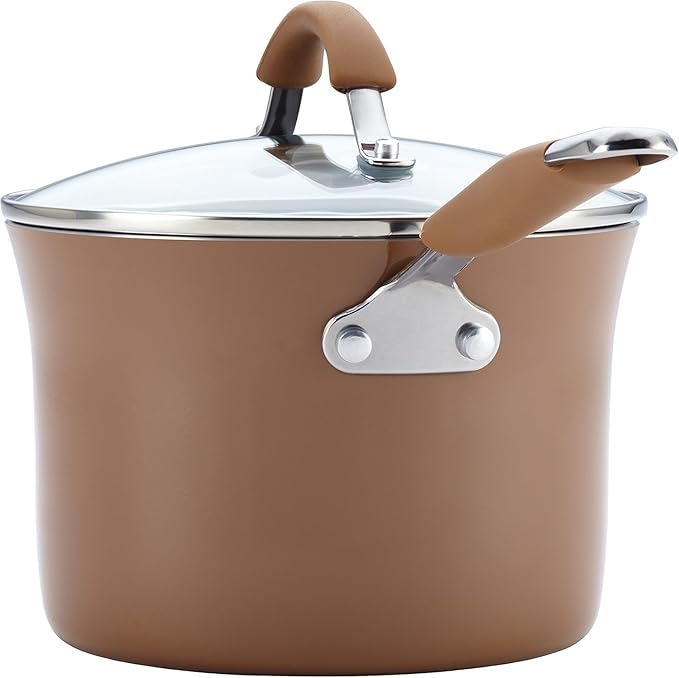 Rachael Ray Cucina Nonstick Cookware Pots and Pans Set, 12 Piece, Mushroom Brown