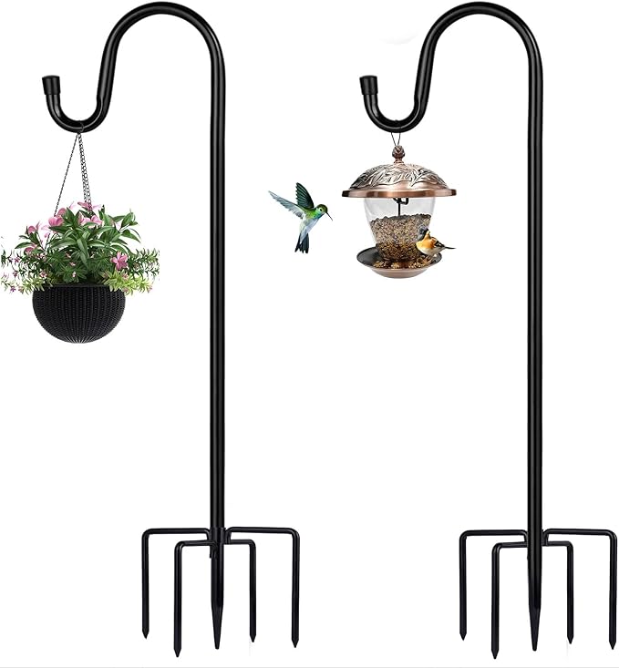 Shepherd Hooks for Outdoor, 2 Pack 94 Inch Bird Feeder Pole with 5 Prongs Base for Hanging Lantern, Hummingbird Feeder, Lightweight Plant, Shepherds Hook for Bird Feeders for Outside
