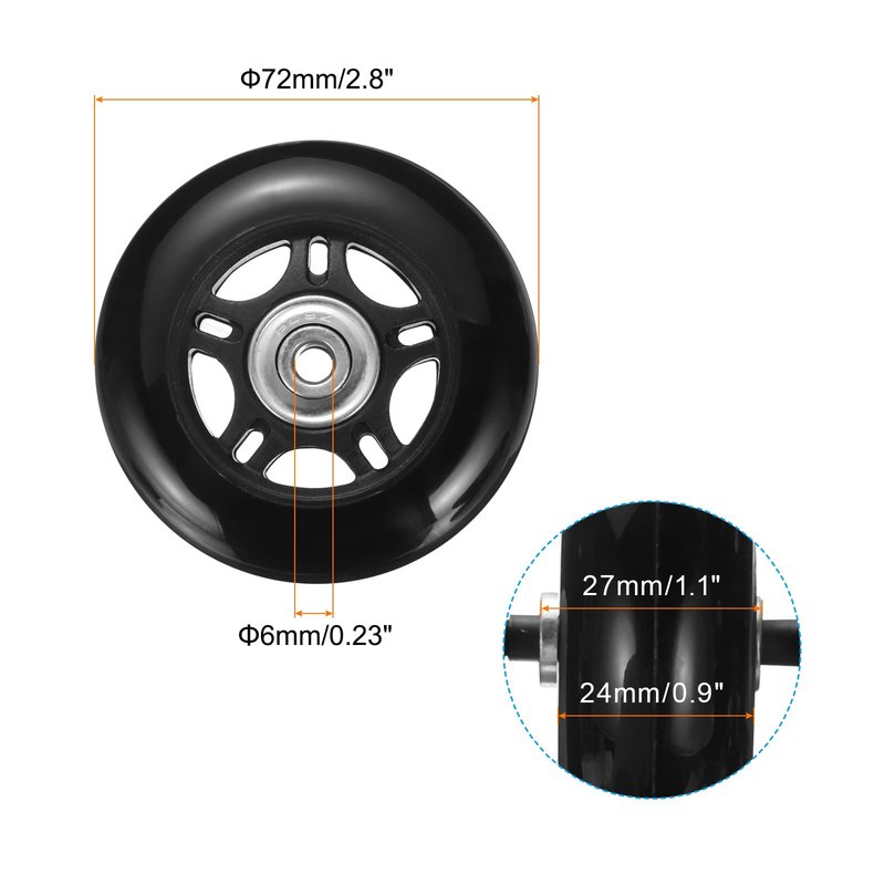 uxcell Set of 1 Luggage Wheels Replacement 75 x 24 mm/3" x 0.9" Rubber Swivel Caster Bearing Wheels Repair Kits for Suitcase Inline Outdoor Skate,Black