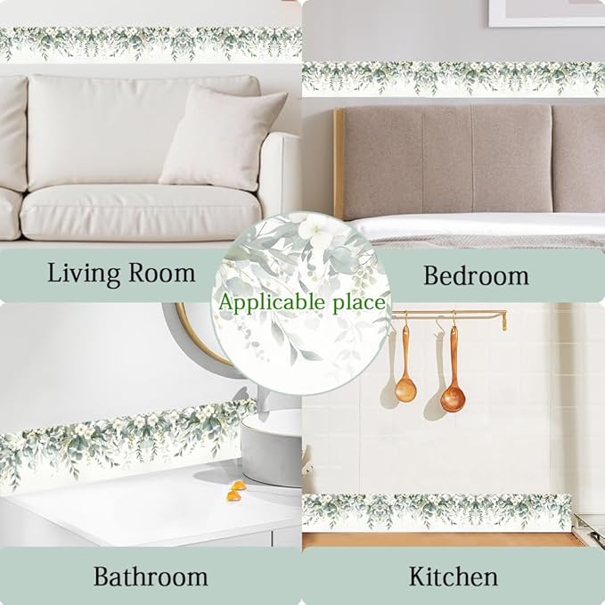 Eucalyptus Peel and Stick Wallpaper Border 196.9 x 3.9 Inch Wall Border Trim
