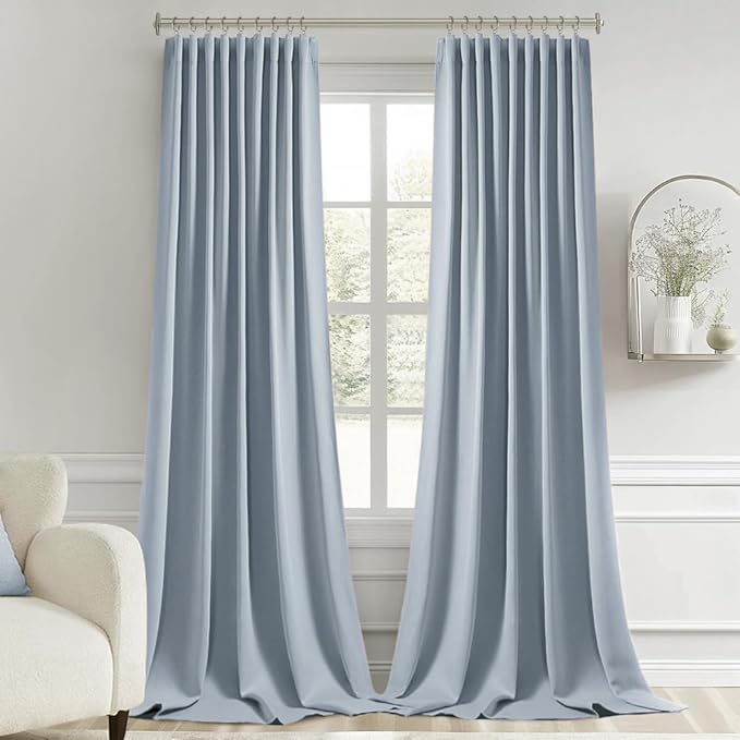 MIULEE Light Blue Back Tab Blackout Curtains 120 Inch Long 2 Panels Set