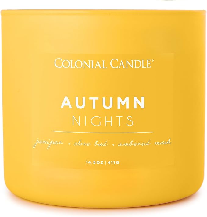 Colonial Candle Autumn Nights Scented Jar Candle, Pop of Color Collection, 3 Wick, Yellow, 14.5 oz - Up to 60 Hours Burn (Pack of 2)