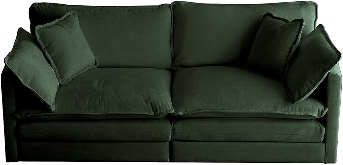 KIVENJAJA Chenille Loveseat Sofa, Oversized 2-Seater Small Cloud Couch, Modern Comfy Deep Seat Love Seat with 4 Pillows for Living Room Bedroom Office Apartment, 76.7”W, Green
