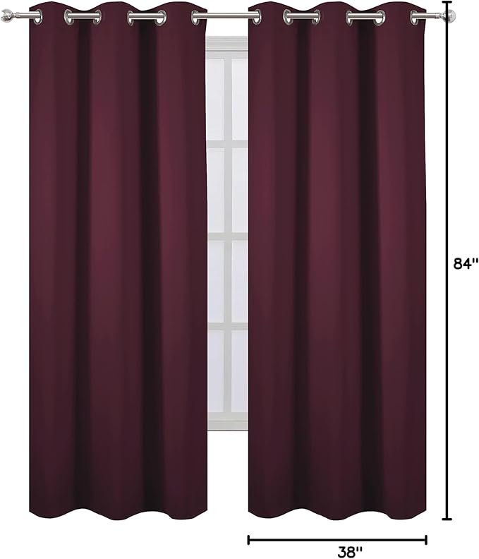 LEMOMO Burgundy Red Thermal Blackout Curtains/38 x 84 Inch/Set of 2 Panels Room