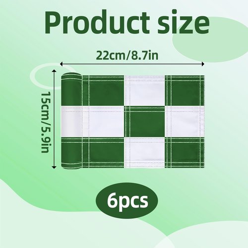 6 Pcs Checkered Golf Flags 8x6 Inch – 420D Nylon Portable Training Target Flag with Tube Inserted Mini Practice Putting Green for Garden Yard Indoor Outdoor(Green and White)
