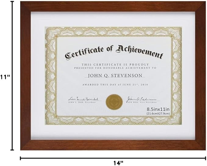 RPJC Document Frame Certificate Frames Made of Solid Wood High Definition Glass and Display Diplomas 8.5x11 with Mat or 11x14 Inch Without Mat Picture Frame Brown