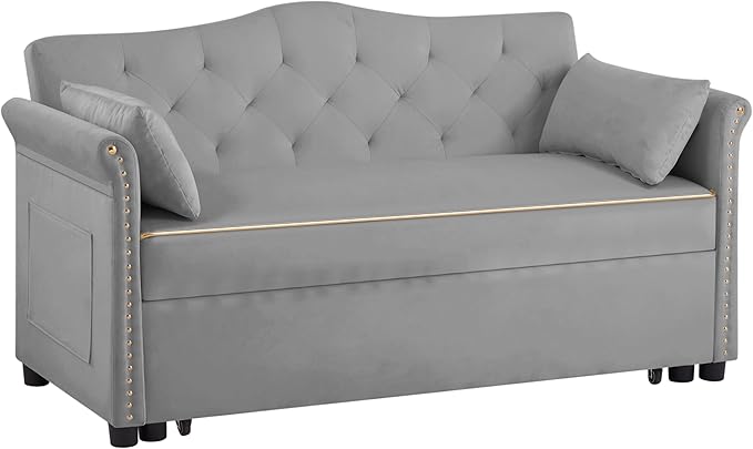 65'' 3-in-1 Folding Sofa Bed – Queen Size Pullout, Modern Chenille Fabric, 360° Swivel Table, Easy Assembly – Perfect for Living Room
