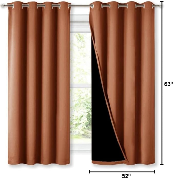 NICETOWN Burnt Orange 100% Blackout Lined Curtains, 2 Thick Layers Completely