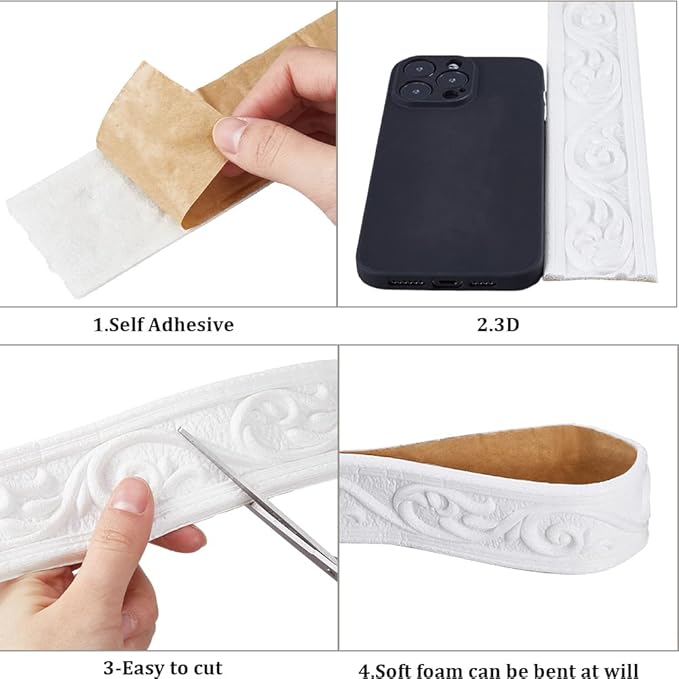 CRASPIRE 88 x 1.96 inch Crown Molding Peel and Stick 3D Flexible Foam Wall Trim